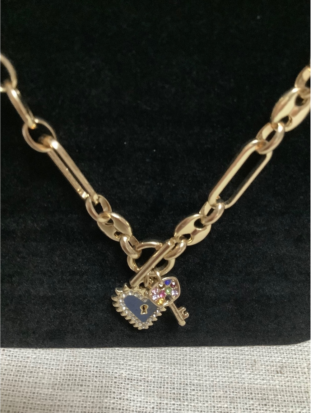 SUGARFIX by BaubleBar Gold Tone Heart Lock Key Charm Toggle Necklace